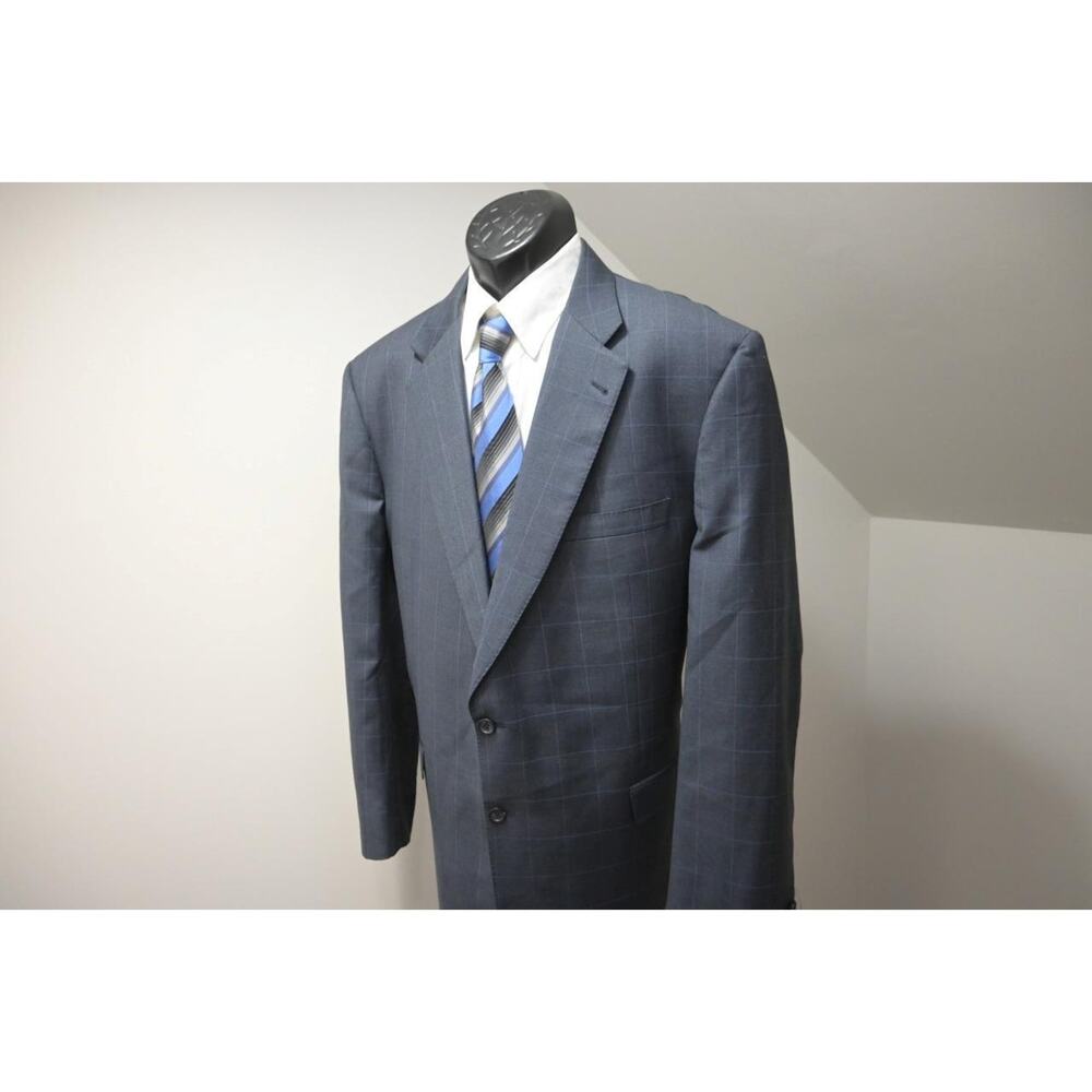 Burberry London Blazer 100% Wool Windowpane 2 BTN Suit Jacket Mens Sz 48 Long